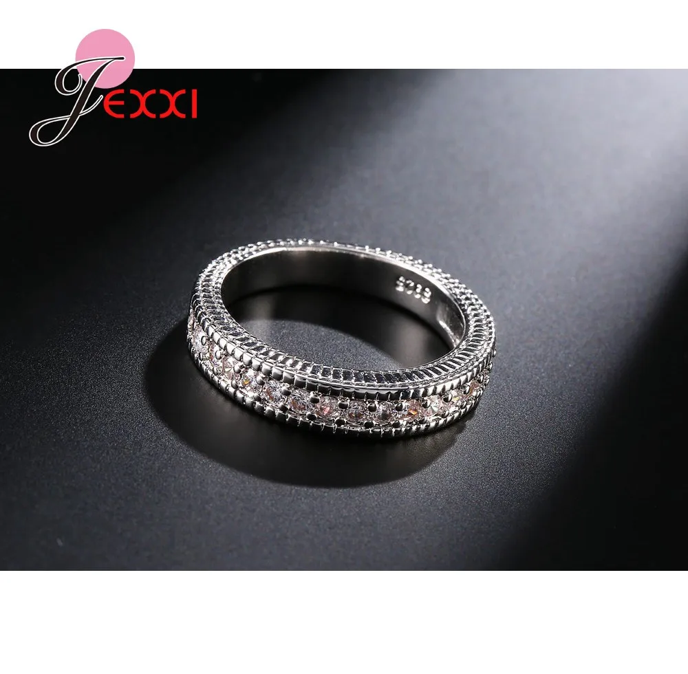 925 Sterling Silver Finger Rings For Women Men Cubic Zirconia Crystal Accessories 2 PCS