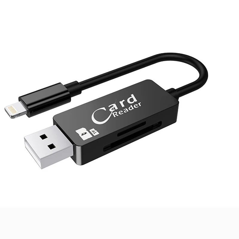 IUSB Pro 2 в 1 USB устройство для чтения карт памяти TF Micro SD карта OTG USB кабель адаптер Lightning SD адаптер для iPhone 5 5S 6 6S 7 8 Plus - Цвет: Черный