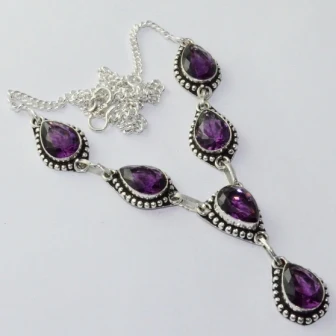 

Amethysts Necklace Silver Overlay over Copper, 45 cm, N2085