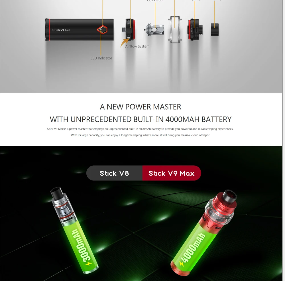 Electronic Cigarettes Smok Stick V9 Max 8.5ml Staret Kit 4000mah Battery Stick V9 Max tank with Baby V2 S1V2 S2 VS Stick Prince (5)