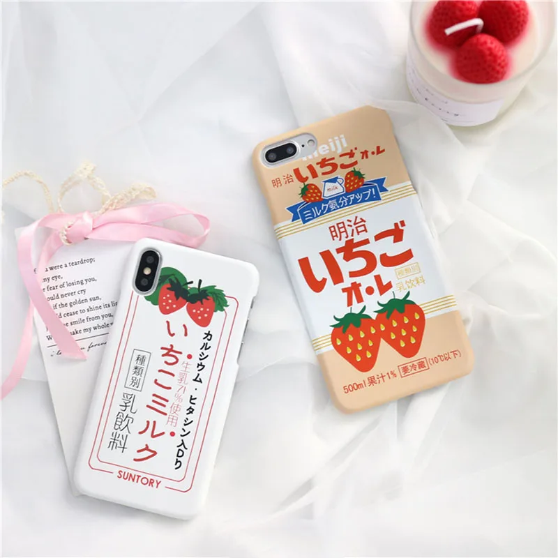 

Summer Cute Strawberry Milk Phone Case For iphone 7 plus Case Japanese drinks Pattern Hard Cover For iphone X 8 6s 6 Cases Capa