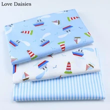 Хлопок саржа морской Стиль белый голубой Корабль Парусник Чайка полосой ткани для кроватки постельные принадлежности подушки лист Декор ручной работы