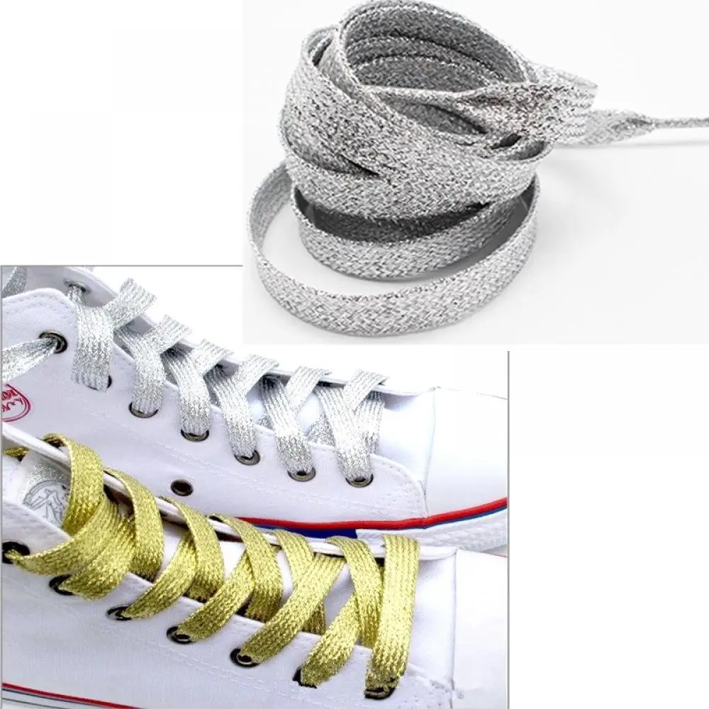 Блестящие золотые и серебряные плоские шнурки обуви спортивная обувь для бега кроссовки со шнуровкой с металлическими блестками блестящие мужские и женские шнурки