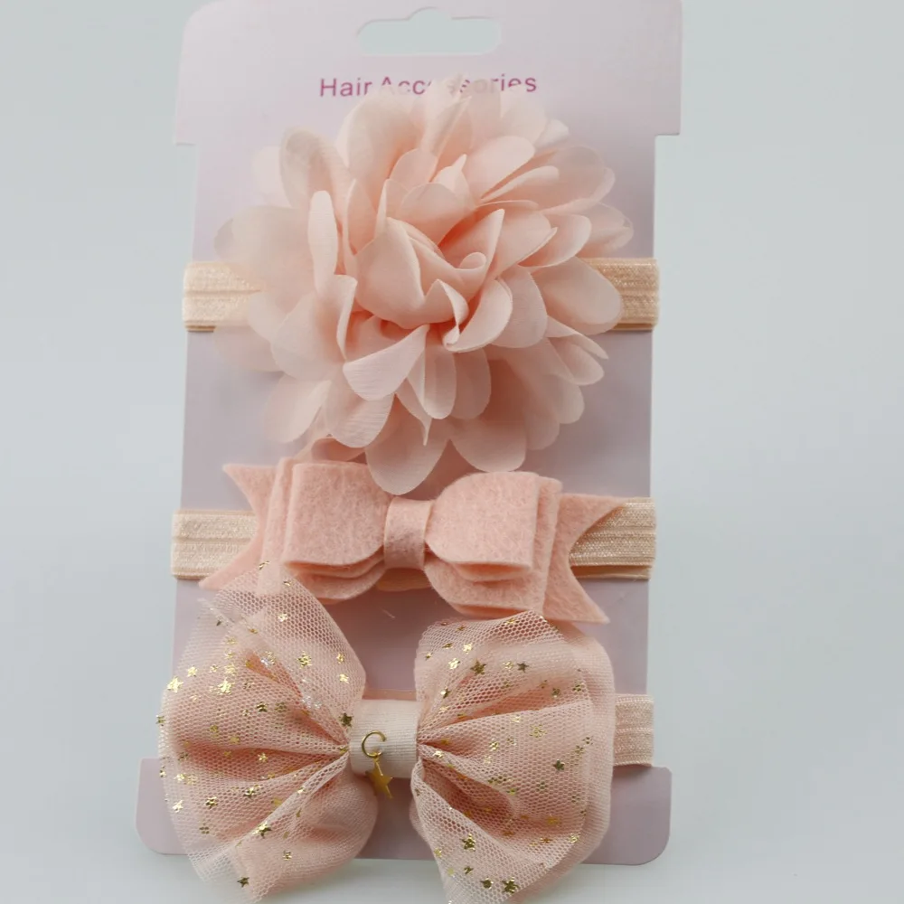 3Pcs Baby Elastic flower headband Headbands Hair Girls Bebe Bowknot Hairband Toddler Infants accessories set photography props 3pcs set artificial flower baby girl hair clips pearl chiffon newborn hairgrips photography props hairpins hair accessories