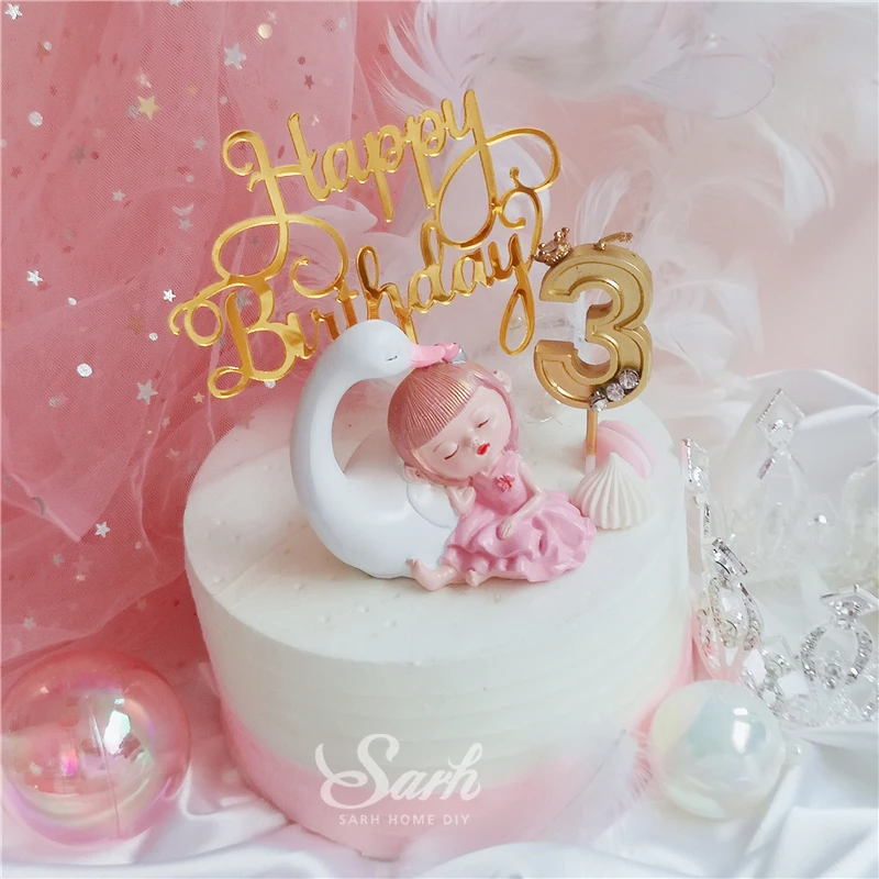 

Ins Swan Girl Decorations Diamond Crown Cake Toppers Happy Birthday Children's Day for Party Decoration Lovely Gift