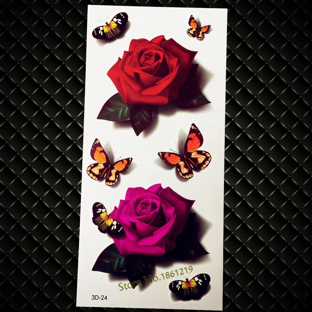 Тату наклейка на руку водостойкая красная розовая бабочка|flash tattoo stickers|tattoo