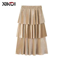XIKOI осень зима Женская длинная юбка эластичная талия полиэстер бархатная юбка плиссированные женские юбки Повседневные плиссированные юбки