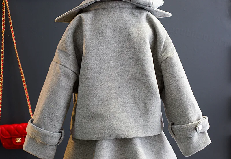 Детская одежда г., весенне-зимние Стильные комплекты одежды для маленьких детей шерстяное пальто для девочек, платье и шапка, куртки из 3 предметов