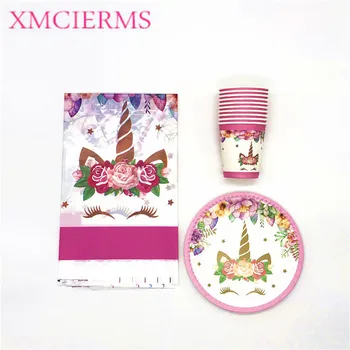 

41pcs Pink Unicorn Theme Girl Favors Birthday Party Paper 20Cup 20Plate 1Tablecloth Festival Wedding Cartoon Tableware Supply