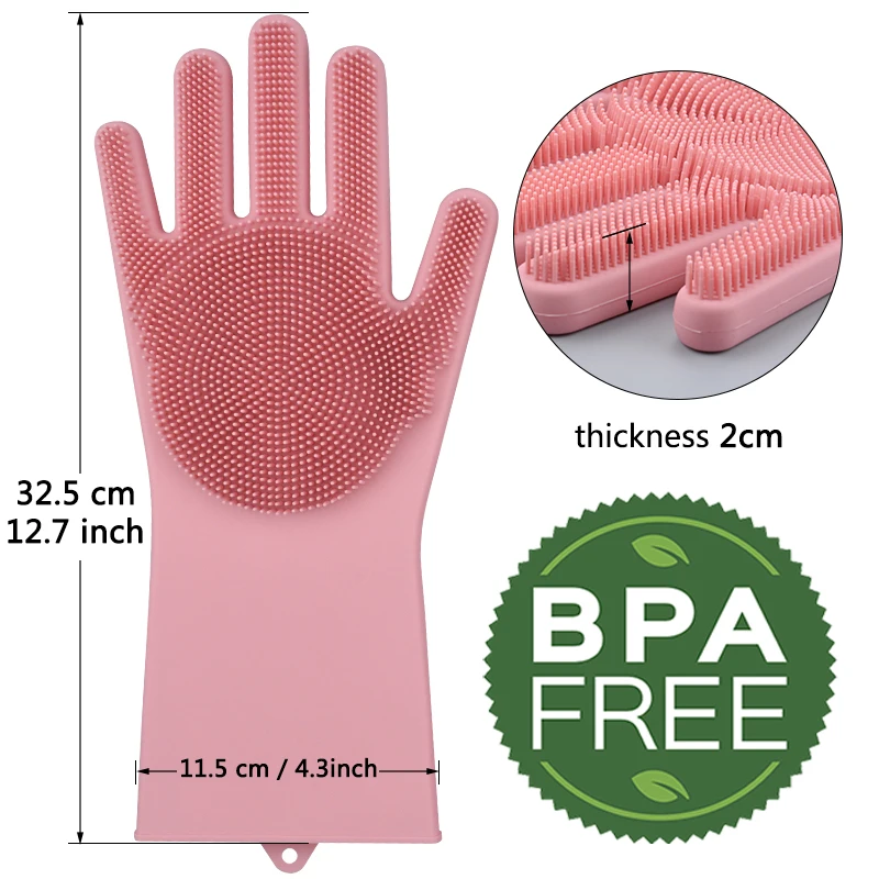 2Kitchen Silicone Cleaning Gloves Magic Silicone Dish Washing Gloves Easy Housework Silicone Scrubber Rubber Cleaning Gloves