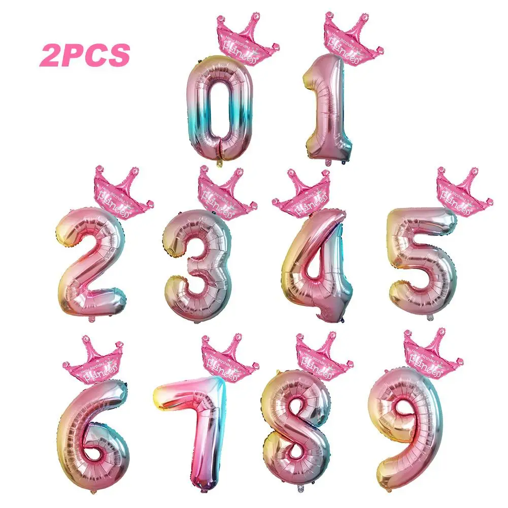 

2pcs Aluminum Balloon Gradient Color Digital Balloon Birthday Party Wedding Decorations Balloon Reusable Home Decoration