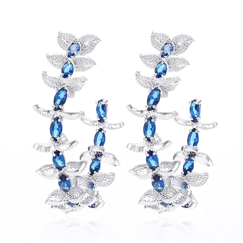 XIUMEIYIZU Роскошные позолоченные Модные Круглый Сияющий Кристалл Циркон большие серьги-кольца для женщин - Окраска металла: Blue