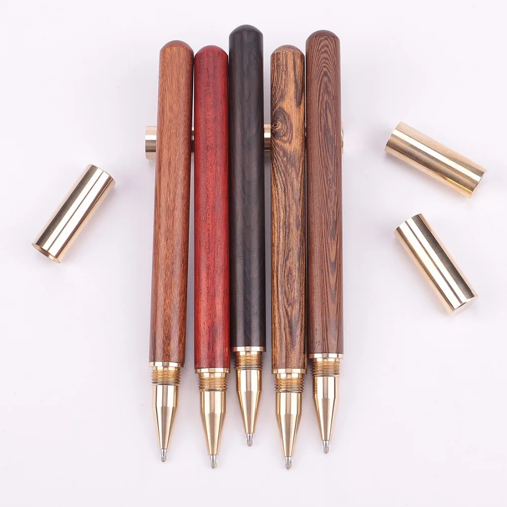 5 pcs/lot wood with brass ball roller pens 0.5mm ink ballpoint pen for
