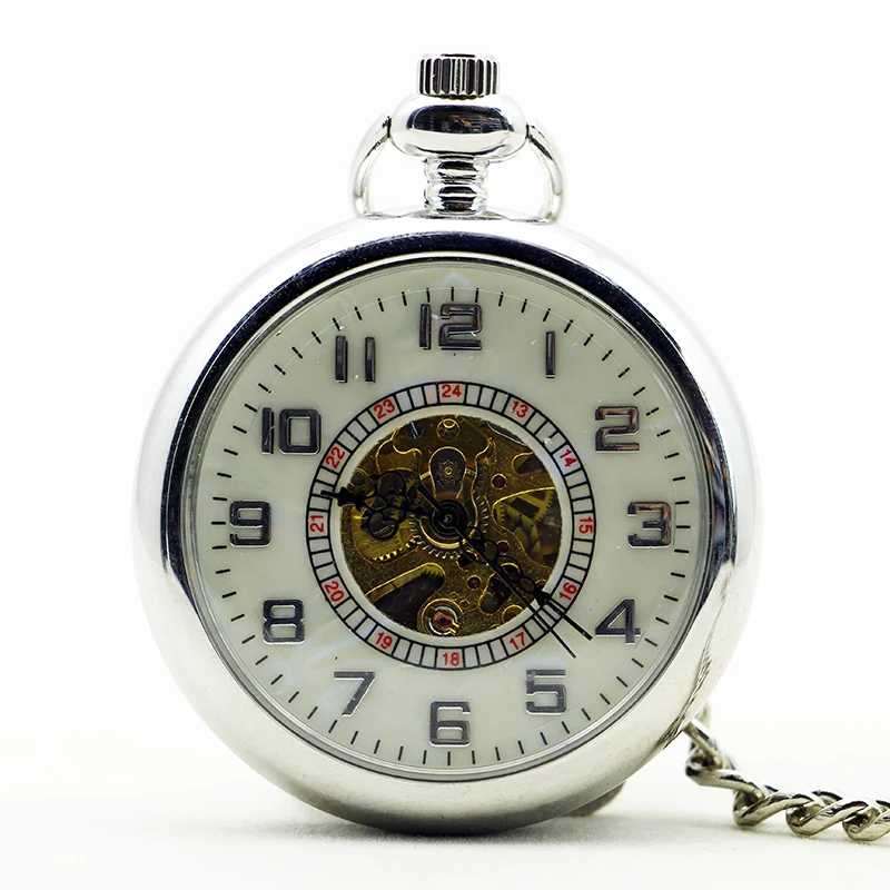 

Vintage Retro Arabic Numerals Dial Mechanical Pocket Watch With Fob Chain Causal Watch for Men Women PJX1186