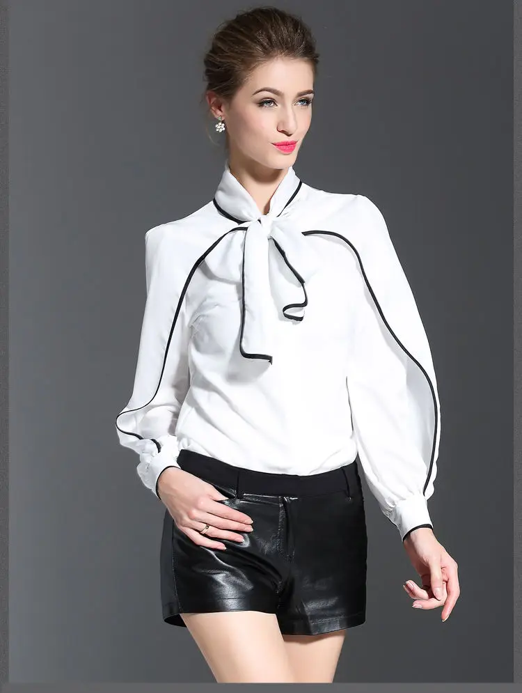 Miss FoFo, новинка, модная женская рубашка, Повседневная блуза, бант на боди, полная Офисная Женская блузка, черная, белая, размер S-XXL