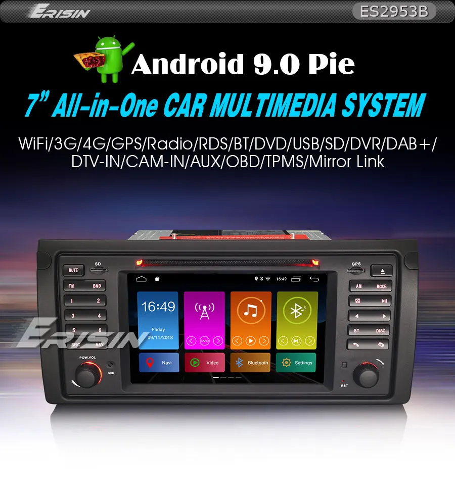 Flash Deal Erisin ES2953B 7" DAB+ Android 9.0 Car Stereo GPS WiFi DVR TPMS for BMW 5 Series E39 E53 X5 M5 Sat Nav 0