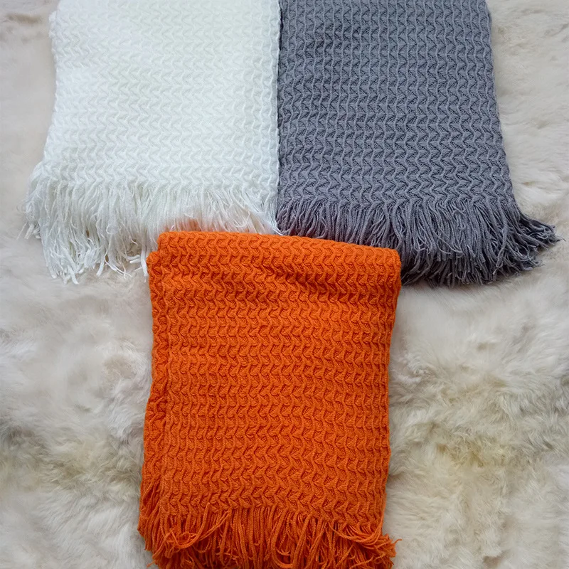 Оранжевый плед в скандинавском стиле одеяла с кисточками Одного Переплетения