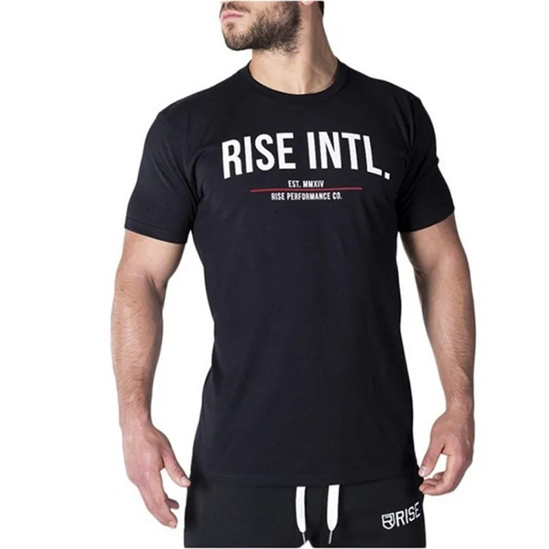 Мужская летняя спортивная футболка для тренировок, фитнеса, брендовая футболка, облегающие футболки для бодибилдинга, с принтом, с круглым вырезом, с короткими рукавами, хлопковая футболка, топы, одежда - Цвет: C18