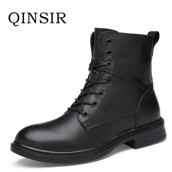 

Winter Martin Military Boots Men Shoes Leather Mens Boots Brand Fur Plush Boots Autumn Winter Shoes Zapatos Hombre Size 35-49