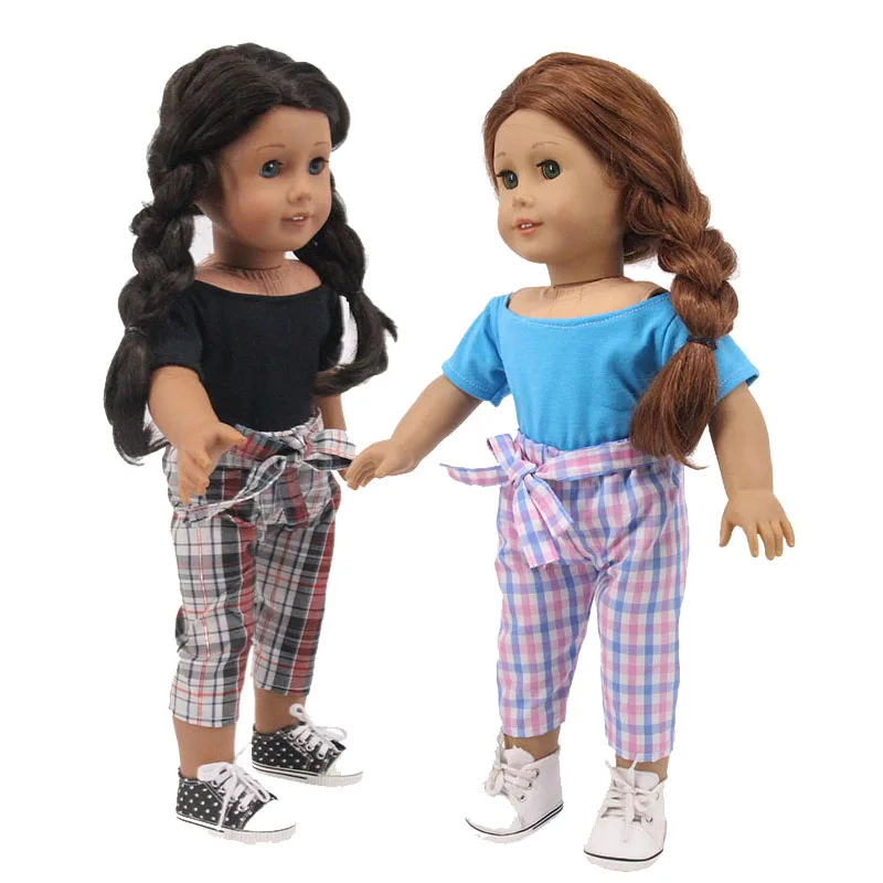 Стильные футболки и штаны в клетку luckdoll идеально подходят для американской куклы