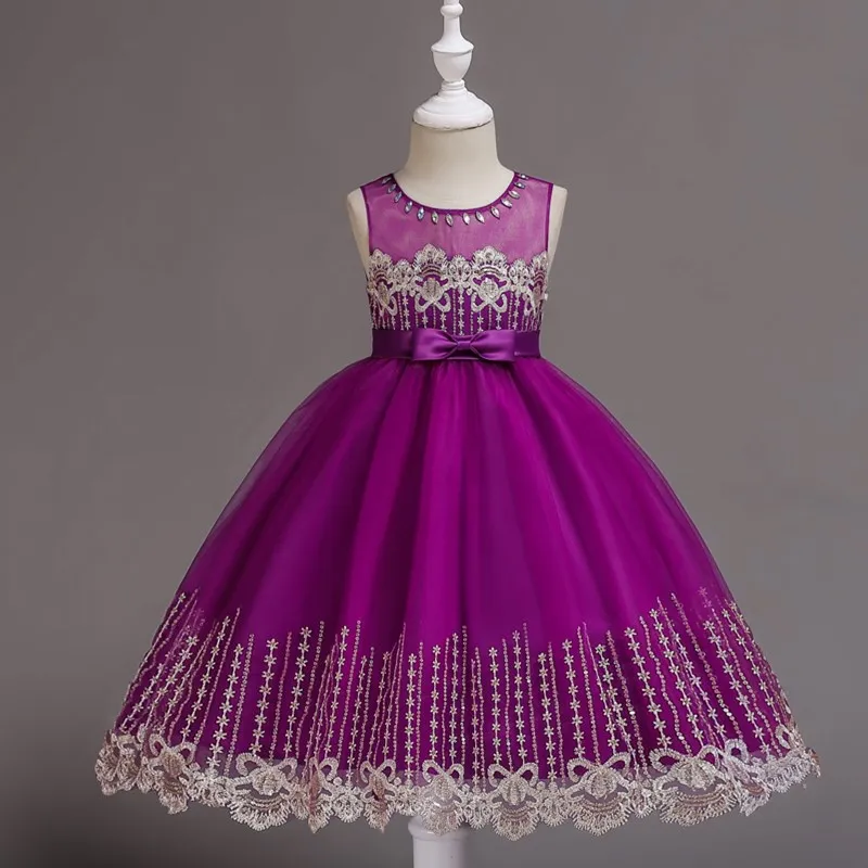 JaneyGao/Платья с цветочным узором для девочек на свадьбу, элегантное торжественное платье принцессы с кристаллами для маленьких девочек, подростковые платья, новинка года - Цвет: Фиолетовый