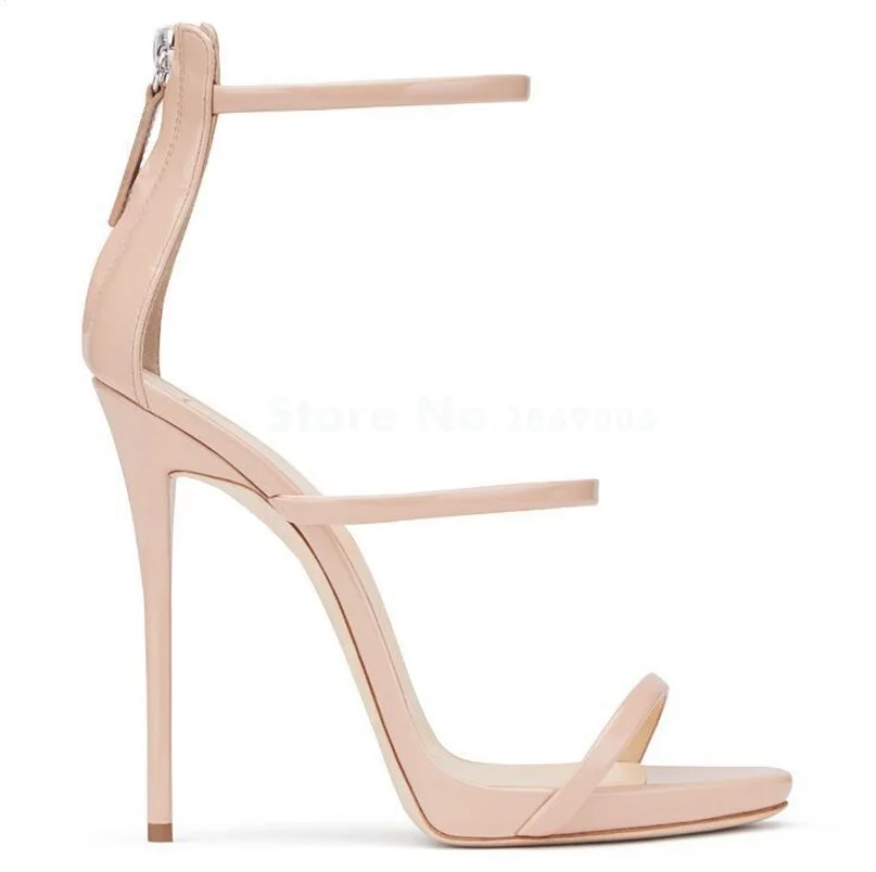 

High Quality Women Summer Fashion Gold Silver Straps Design High Heel Sandals Stiletto Heel Zipper-up Sandals Dress Shoes