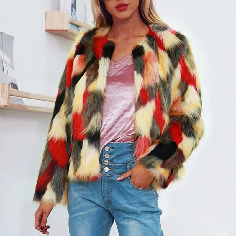 Taille 2 Survêtement Femelle 2x 3 7q2182 Femmes À La Fluffy Manches Hiver style Poilu Fourrure Manteau style Plus Automne 1 Longues Chaud Style Fausse Veste O5Bqwx