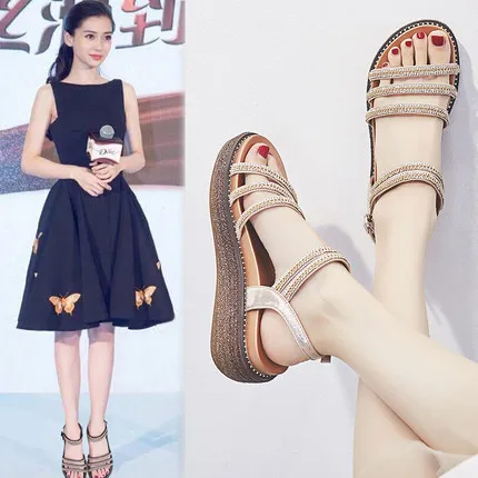 

Sandals female 2019 new wild fairy wind Korean student fashion summer muffin thick bottom net red with Rome