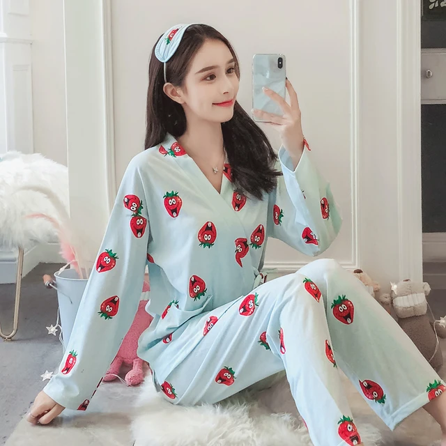 2019 summer cotton japanese pajamas sets yukata girl simple kimono ...