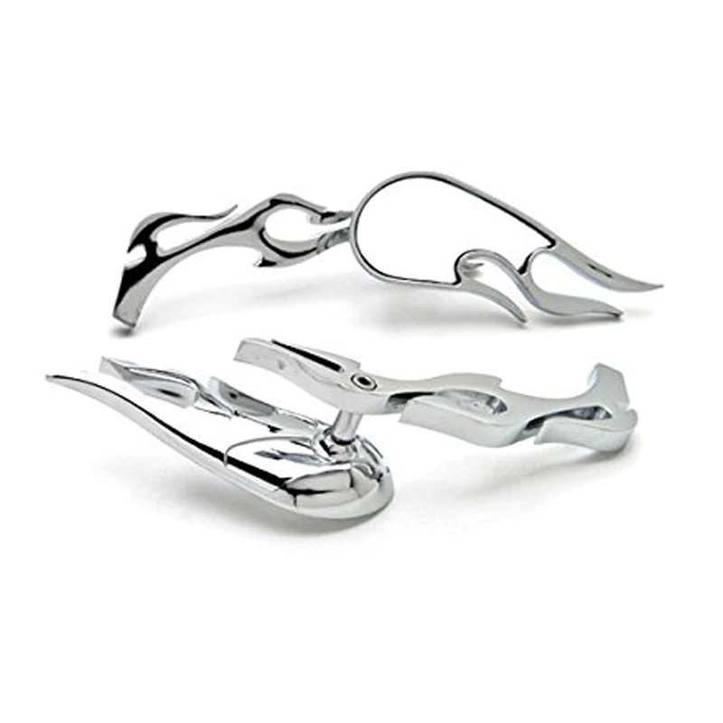 Chrome Billet Mirrors Flamed Stems 3D Flames for Harey and Other Motorcycles |
