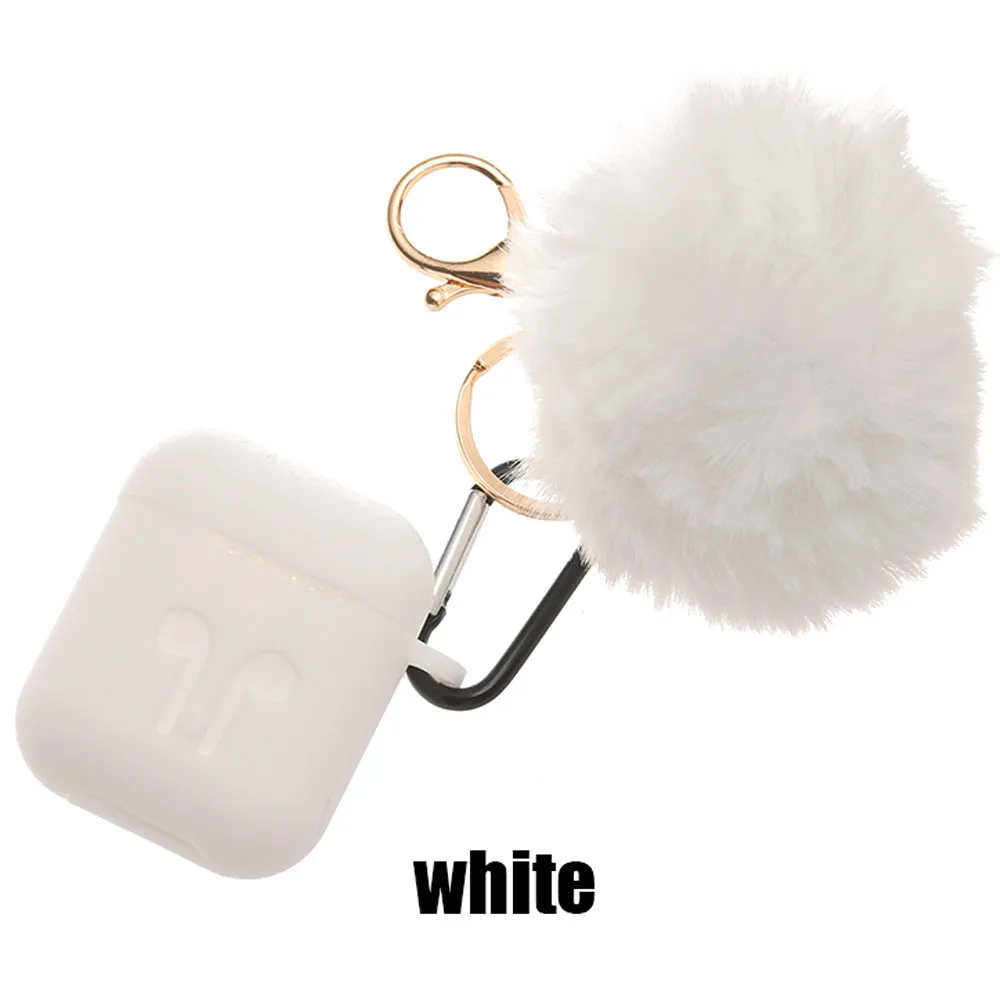white for 1 2 Модный защитный чехол для Air Pods 1/2, чехол для наушников, силиконовый чехол с защитой от падения, милый меховой шарик, брелок для Airpods/Airpods Pro - Цвет: white for 1 2