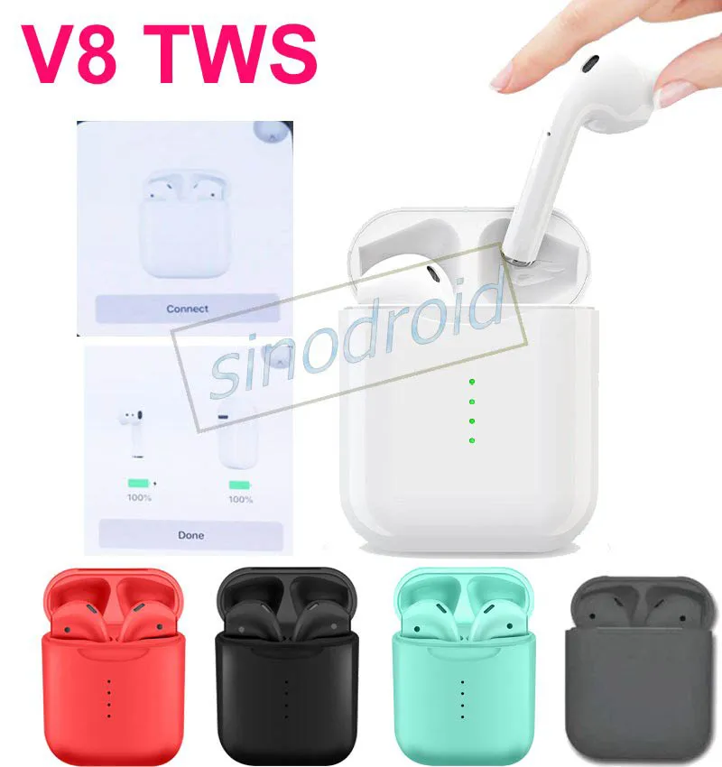 

Colorful Wireless V8 TWS Bluetooth 5.0 Earbuds With Popup Window Smart Touch Wakeup Siri Earphone Pods 350mAh Battery Bo'x