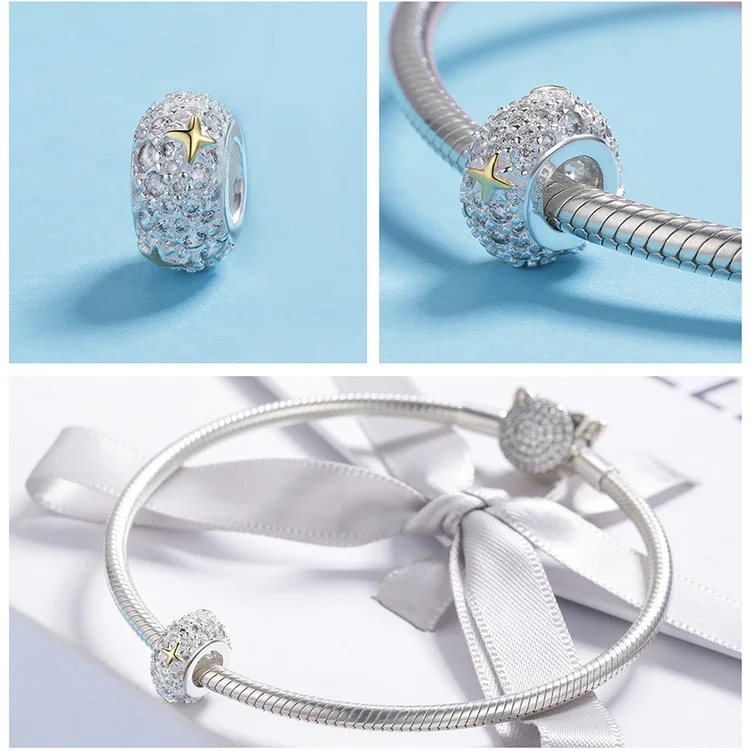 Серебряный S925 fit Pandora браслет Маргаритка Снежинка Единорог Жук бусины кролик 925 DIY Циркон Скелет перо мир руки талисманы