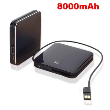 

8000mAh Mirror Screen Mini Power Bank 2.1A Fast Charging Built-in Line Portable Dual USB Charger Powerbank External Battery Pack
