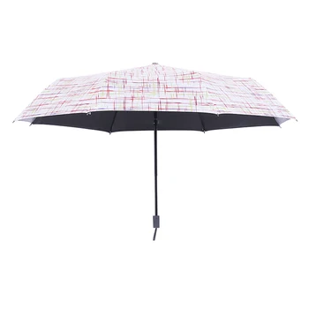 

Mix Color Grid Line Rain Umbrella 3 Folding Personality Black Coating Sun Parasol Shading Paraguas Umbrella Rain Women