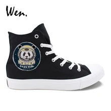 Wen унисекс; Повседневная обувь; панда-космонавт; Universe Spaceman; дизайн; высокие кеды; цвет черный, белый; парусиновые кроссовки для мальчиков и девочек