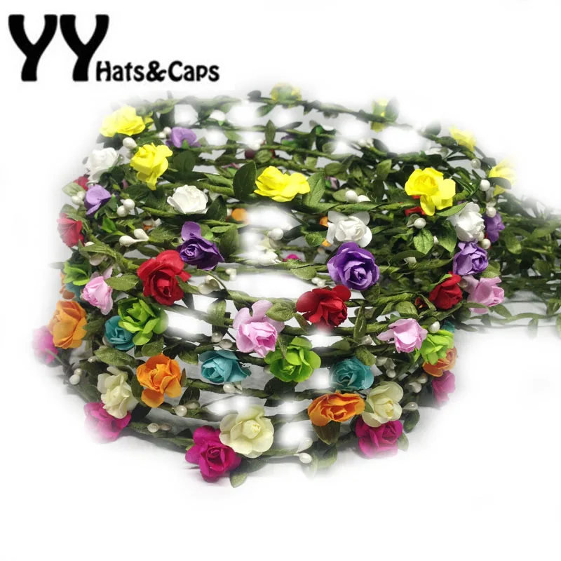 

Bride Headband Wedding Rose Flower Wreath headband Floral garlands flower crown Hair Accessories Forehead Wreath YY7080