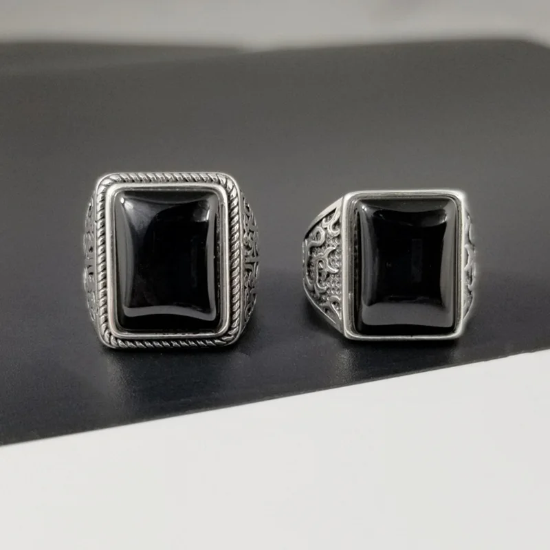 Гарантированное 925 пробы серебряные мужские винтажные кольца с камнем в Fijne Sieraden большой черный оникс квадратной формы Bague Homme