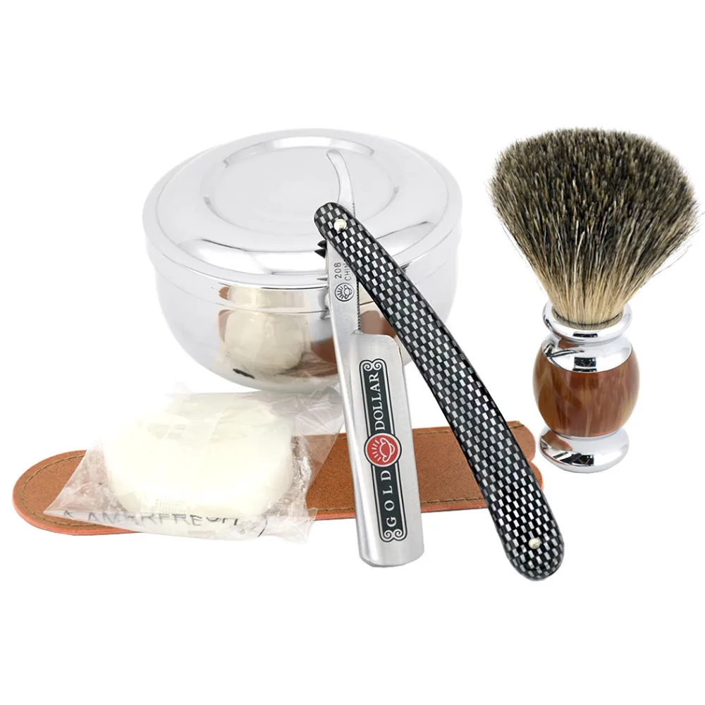

ZY 5pcs/set Striaght Razor Shaving Razor Set For Man+Badger Shaving Brush+Stainless Steel Shave Bowl+Free Soap Barber