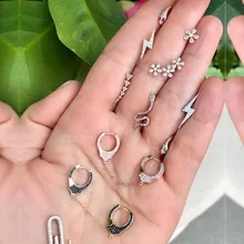 6 пар винтажных богемных микс маленьких змей Хрустальный пирсинг серьги для женщин круг цветы наручники ухо манжеты серьги набор