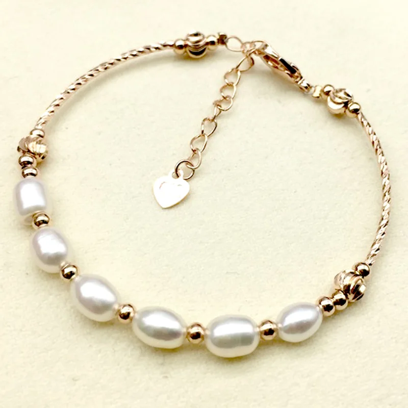 Новые модные женские браслеты с натуральным пресноводным жемчугом, жемчужные бусины, браслеты из стерлингового серебра и золота, ювелирные изделия - Окраска металла: Gold white pearl