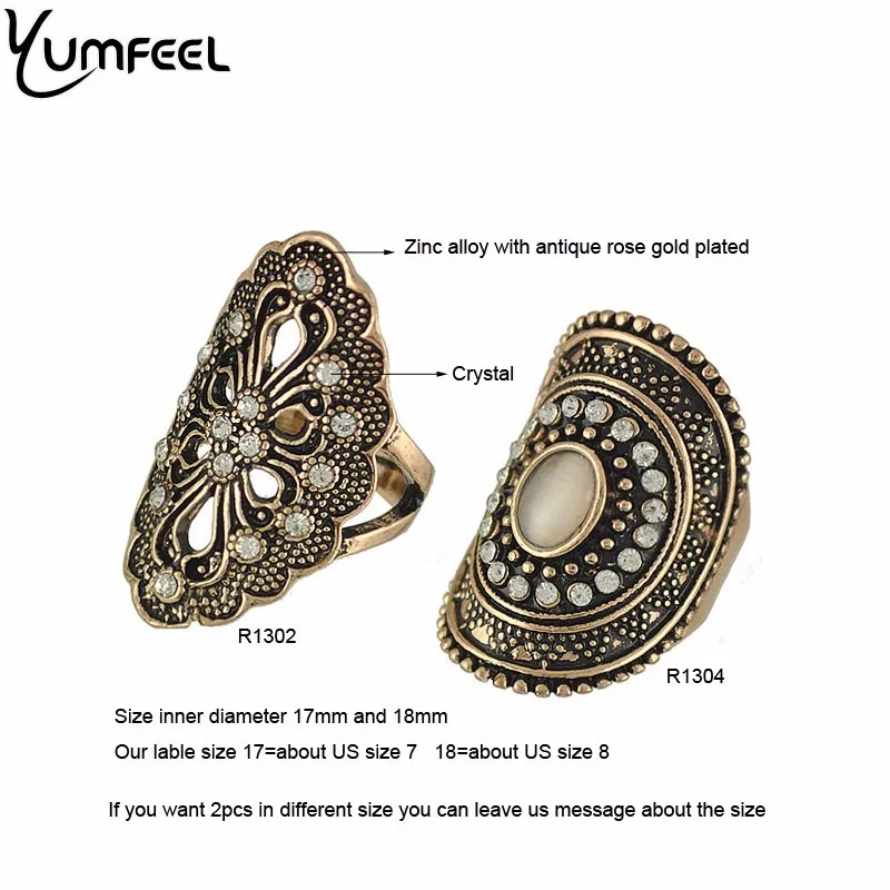 Yumfeel новые винтажные ювелирные кольца в стиле бохо из металла с античным покрытием из кристаллов набор колец для женщин
