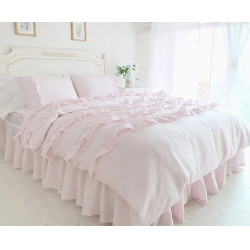 

Textile beautiful pink lace ruffled comforter sets,duvet cover twin queen king size duvets,bed in bag,bed set, cute bedding sets