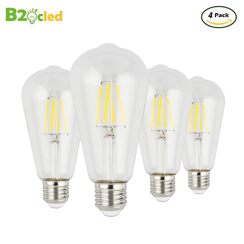 

4 PC Retro Edison Bulb 110V 220V LED Lamp ST64 E27 4W 8W Ampoule Vintage Ball Light Bulbs Filament Lampada Bedroom Garden Lamps