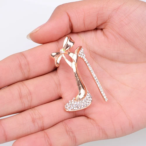 2016 European and American classic cute heels personalized crystal brooch gold LM-B052