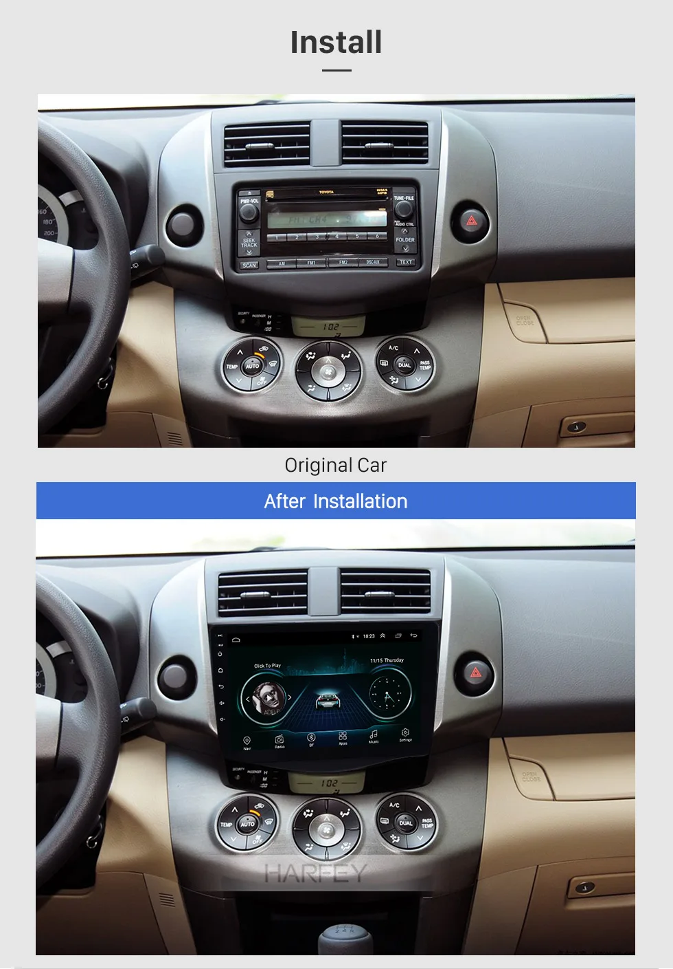 Excellent Harfey 8 inch HD Touchscreen 2din Android 8.1 Auto GPS Navi Car Radio for Toyota RAV4 Bluetooth Music support Digital TV Carplay 1