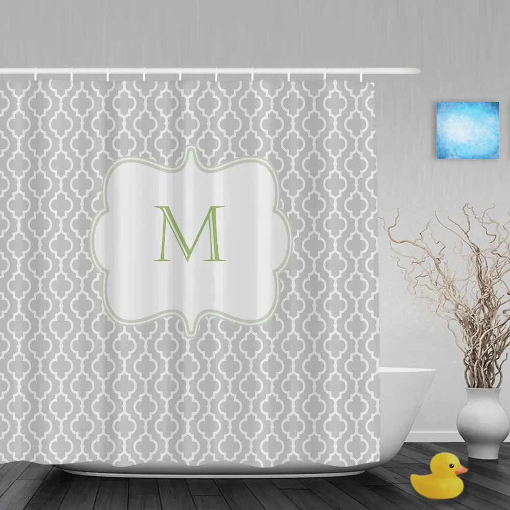 Customized Gray Green Damask Shower Curtain Monogram Home Decor