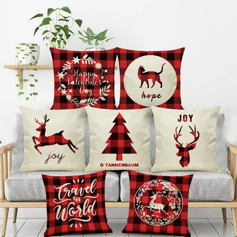 

Merry Christmas Throw Pillow Case Elk Pattern Decorative Pillows Cover For Sofa Seat Cushion Cover 45x45cm Home Decor