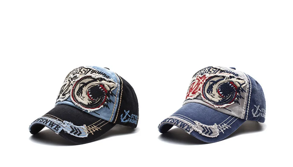 New Washed Dirty Denim Baseball Cap Men and Women Trends Sharks Personality Caps Spring and Autumn Sunshade Hats
