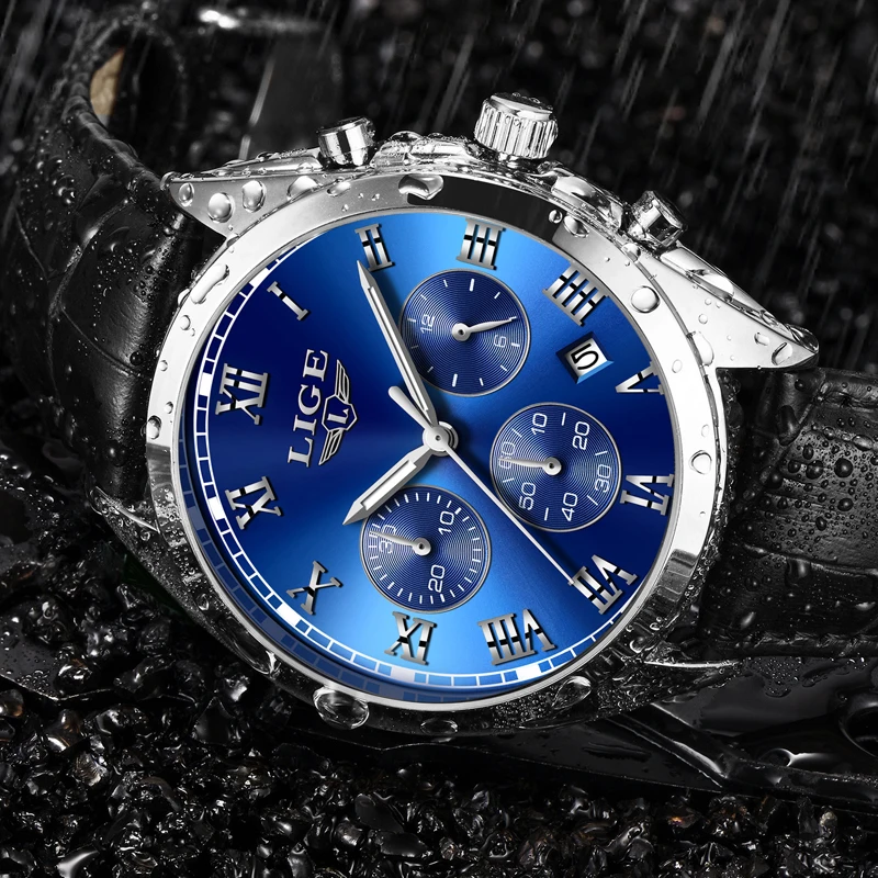2018 NEW Fashion Casual LIGE Brand Waterproof Quartz Watch Men Military Leather Sport Watches Man Clock Relogio Masculino reloj